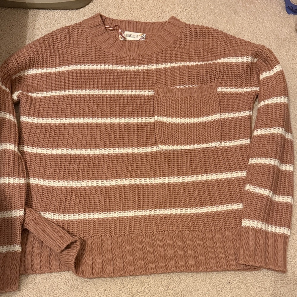 Pink Rose Brown and Cream Striped Sweater
